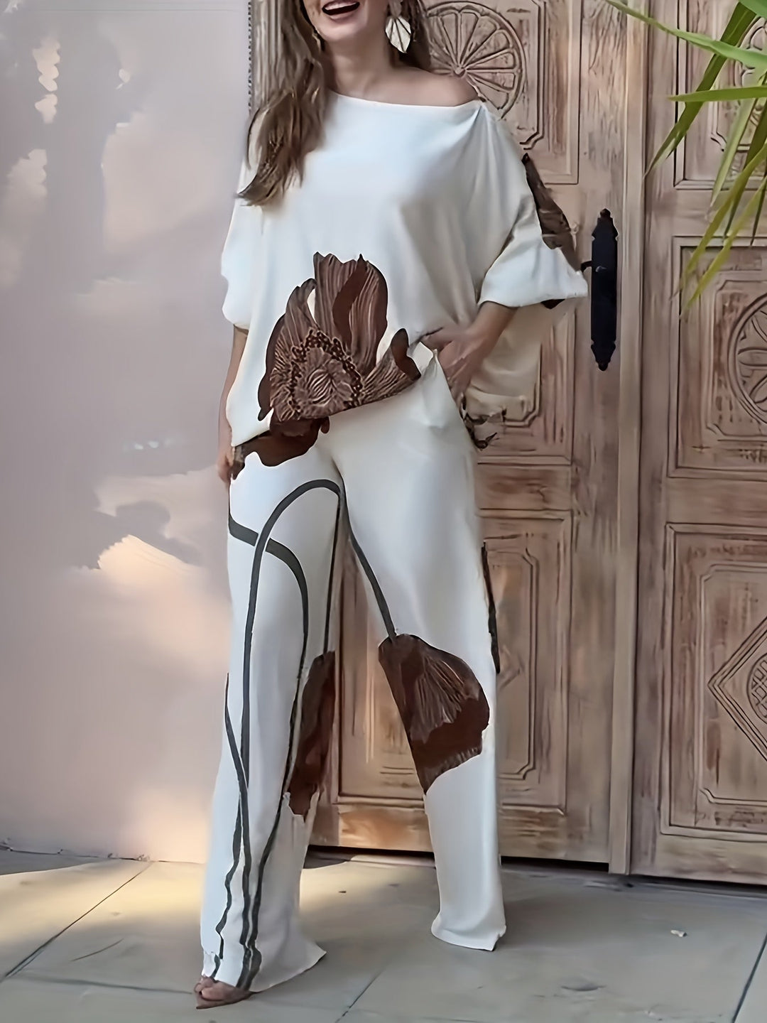 Liora Floral Off-Shoulder Top and Pants Set