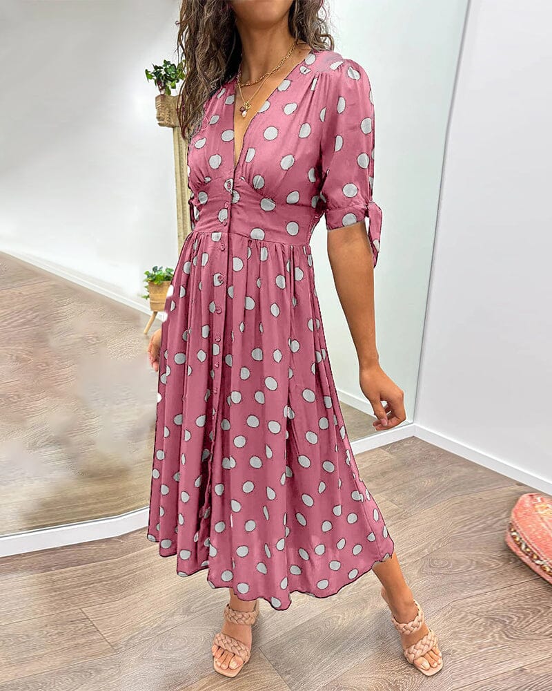 Marcelline Sweetheart Deep V Polka Dot Dress