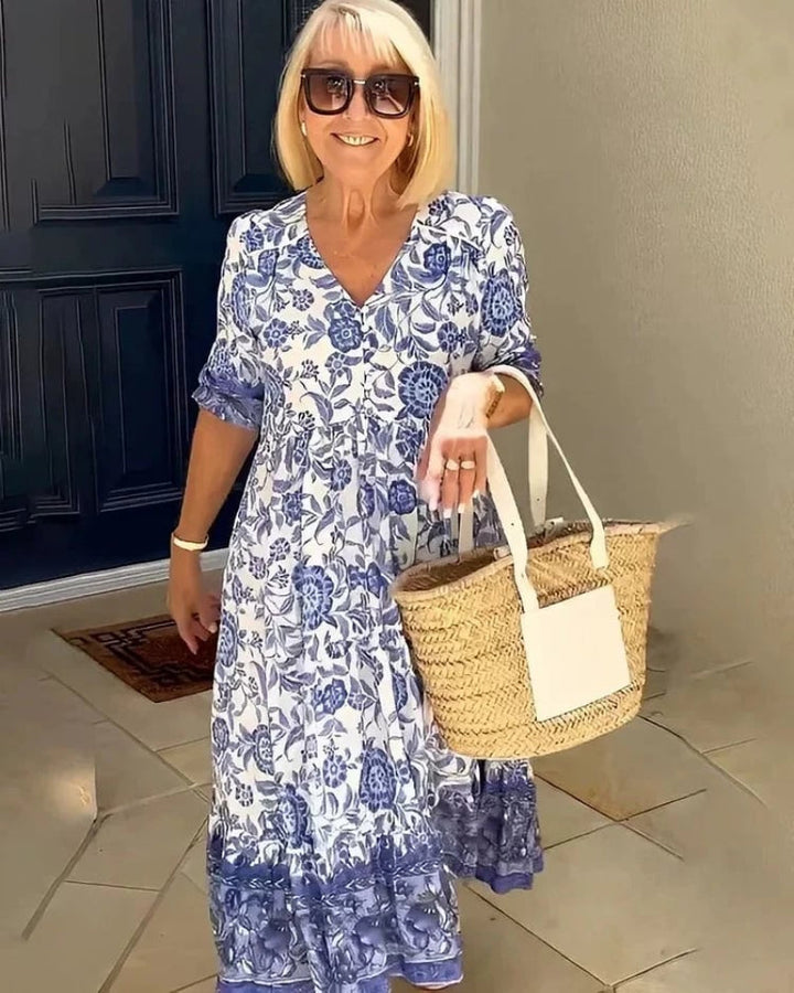 Solena Blue Floral Midi Dress