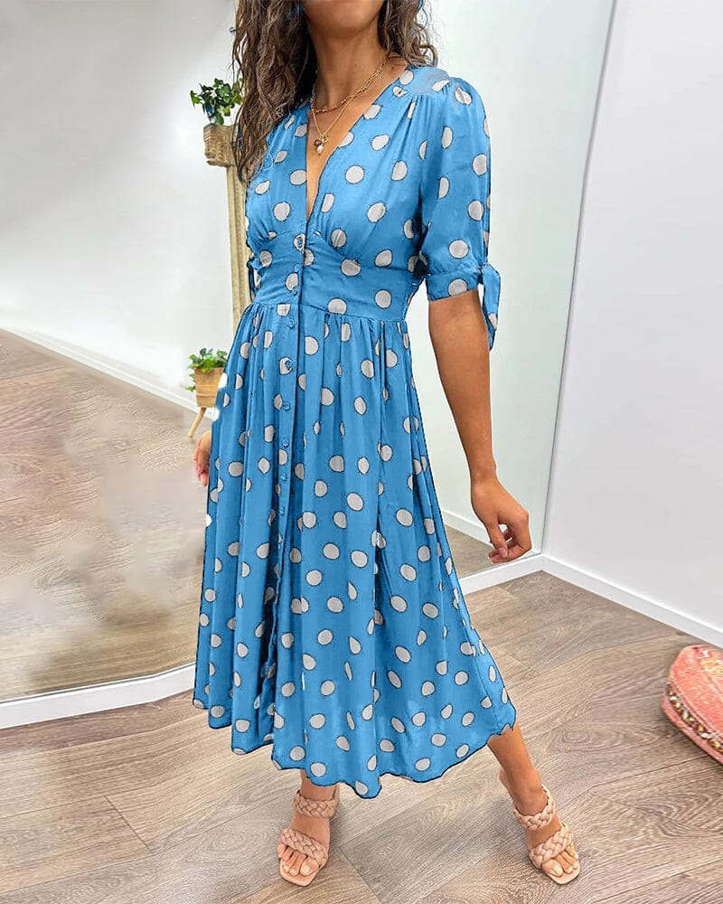 Marcelline Sweetheart Deep V Polka Dot Dress