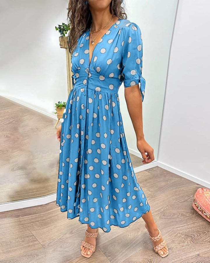 Marcelline Sweetheart Deep V Polka Dot Dress
