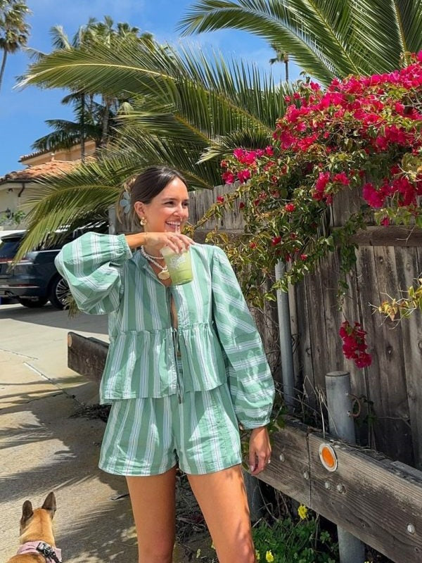 Brunch Babe  Striped Blouse Shorts Set