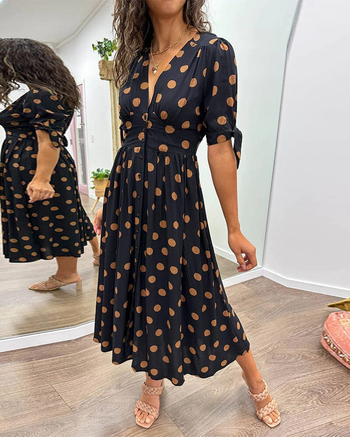 Marcelline Sweetheart Deep V Polka Dot Dress