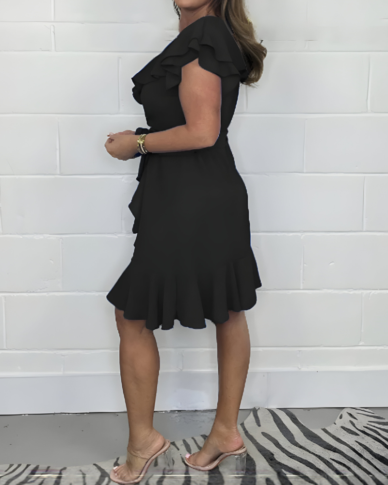 Maribelle Lightweight V-Neck Ruffled Waist Dress