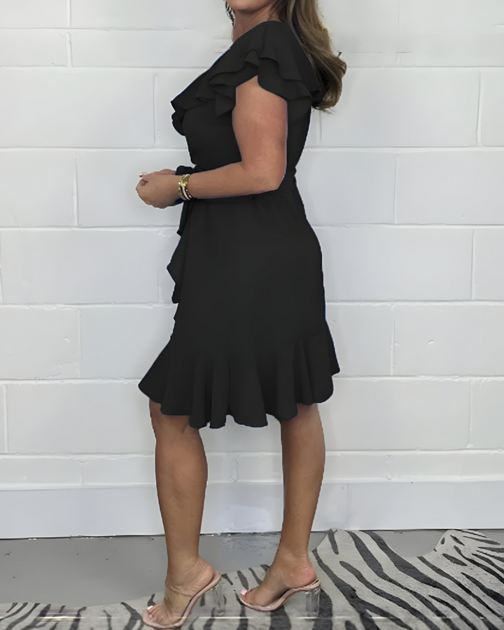 Maribelle Lightweight V-Neck Ruffled Waist Dress