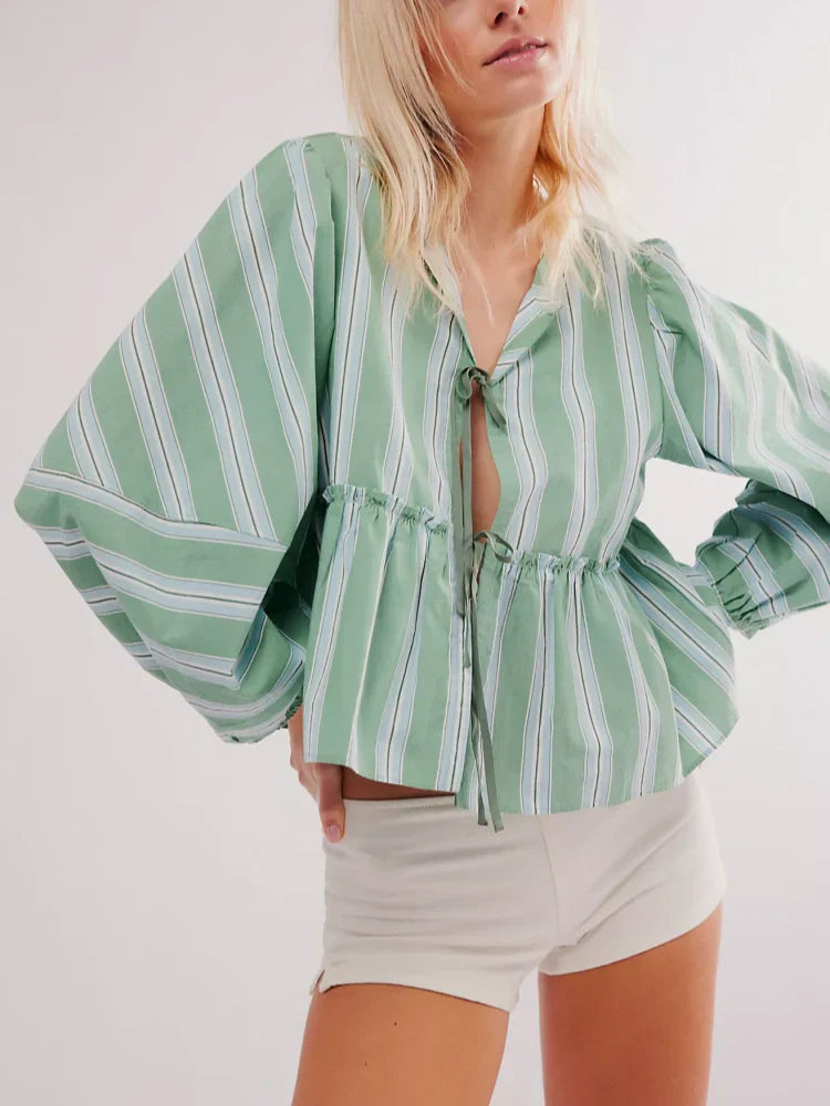 Brunch Babe  Striped Blouse Shorts Set