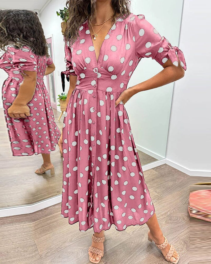 Marcelline Sweetheart Deep V Polka Dot Dress