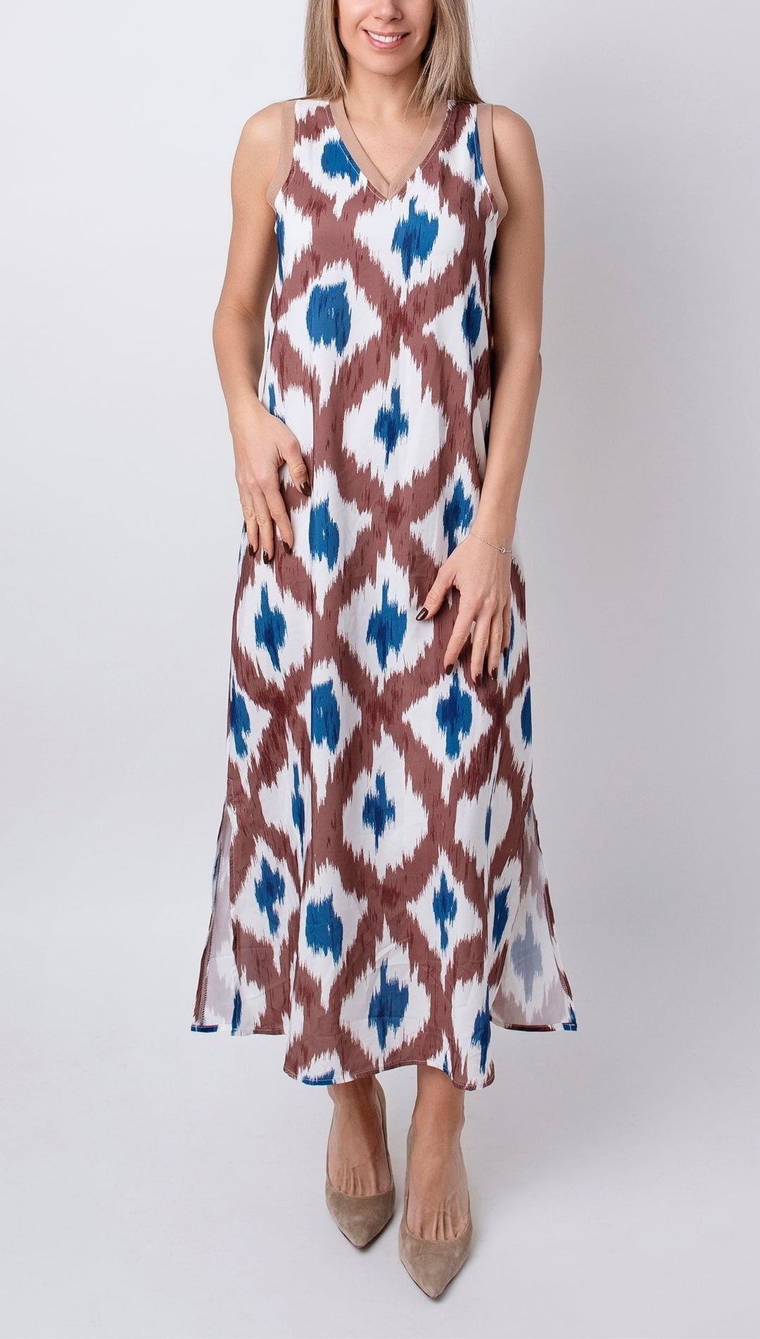 Lunessa Geometric Patchwork V-Neck Strap Dress