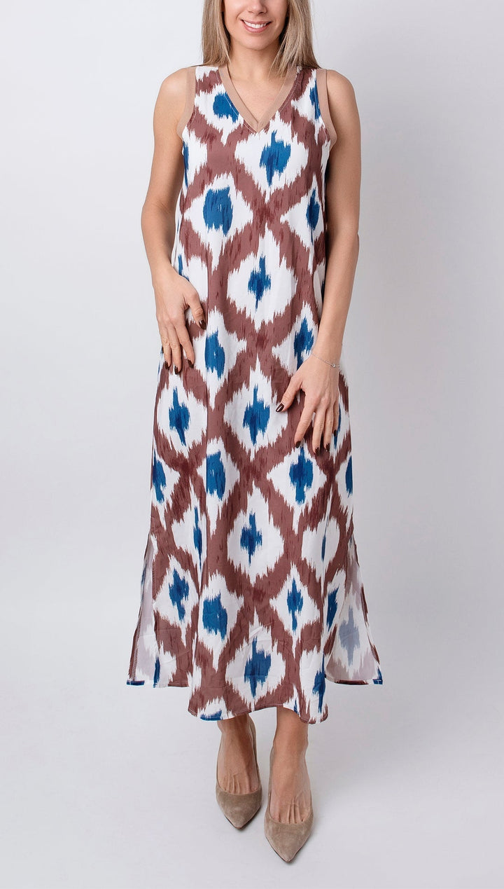 Lunessa Geometric Patchwork V-Neck Strap Dress