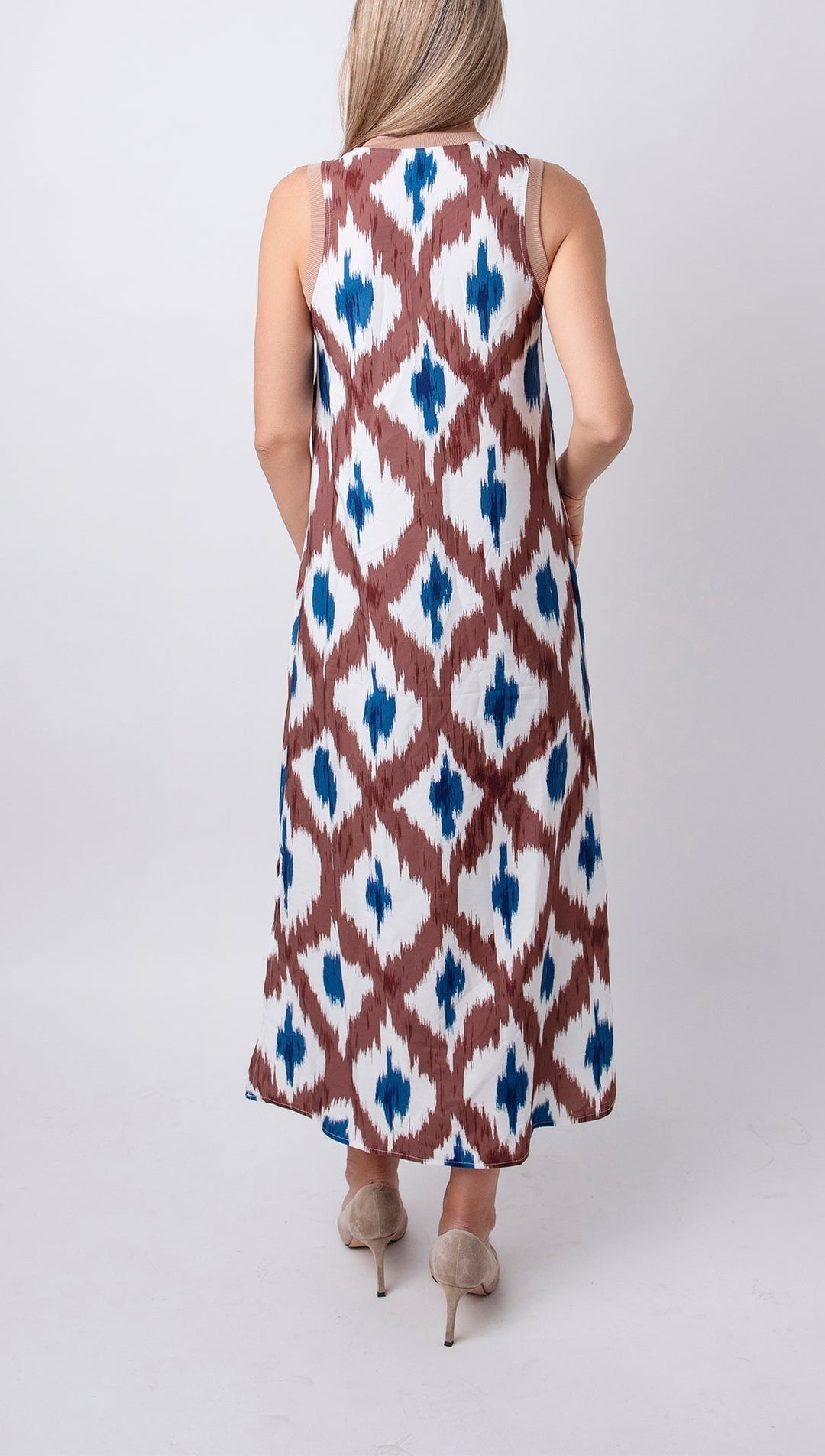 Lunessa Geometric Patchwork V-Neck Strap Dress