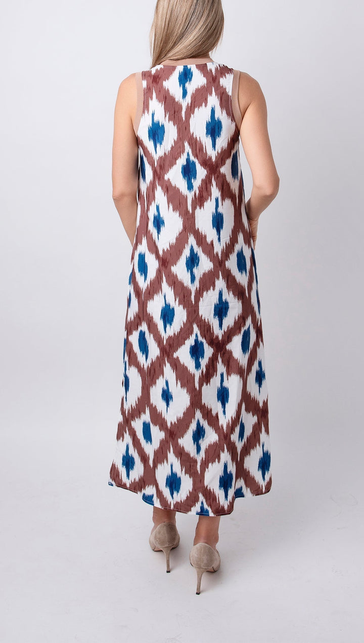 Lunessa Geometric Patchwork V-Neck Strap Dress
