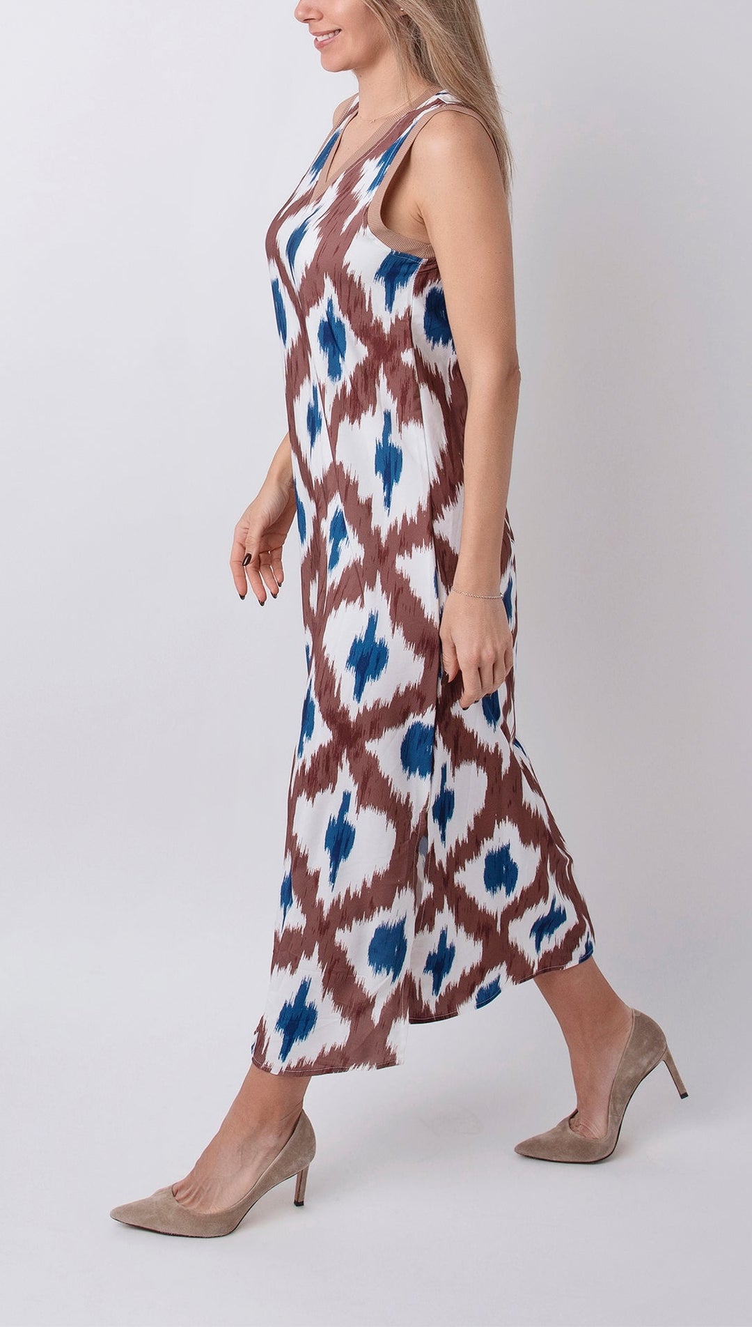 Lunessa Geometric Patchwork V-Neck Strap Dress