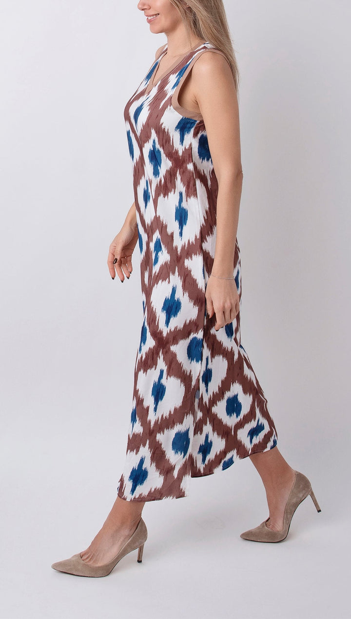 Lunessa Geometric Patchwork V-Neck Strap Dress
