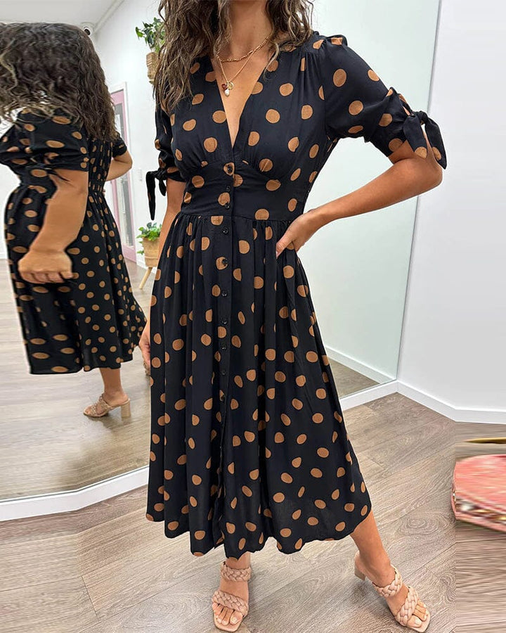 Marcelline Sweetheart Deep V Polka Dot Dress