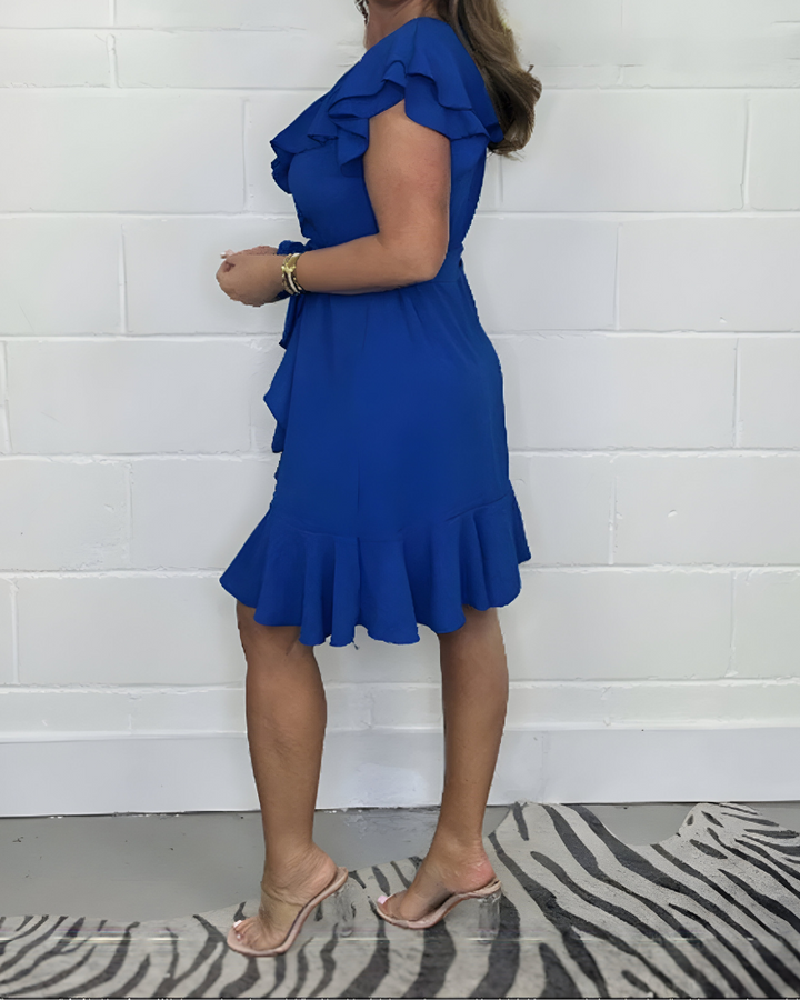 Maribelle Lightweight V-Neck Ruffled Waist Dress