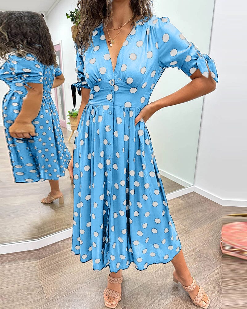 Marcelline Sweetheart Deep V Polka Dot Dress