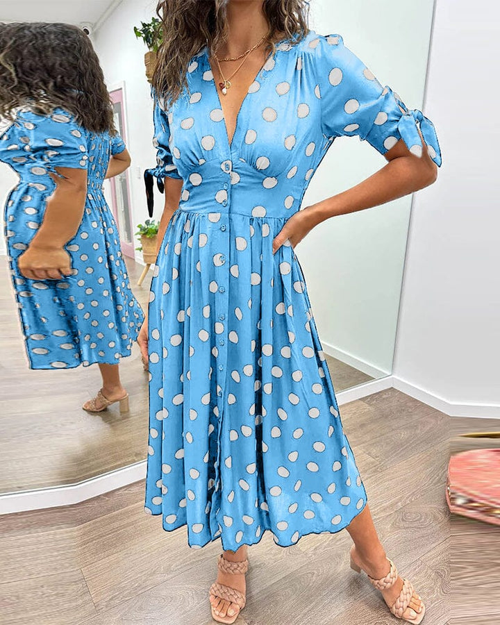 Marcelline Sweetheart Deep V Polka Dot Dress