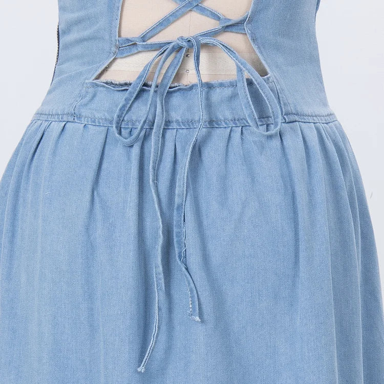Maeryn Midnight Denim Strappy Sleeveless Dress