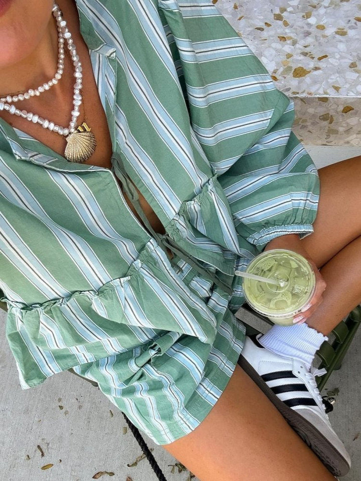 Brunch Babe  Striped Blouse Shorts Set
