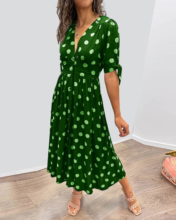 Marcelline Sweetheart Deep V Polka Dot Dress