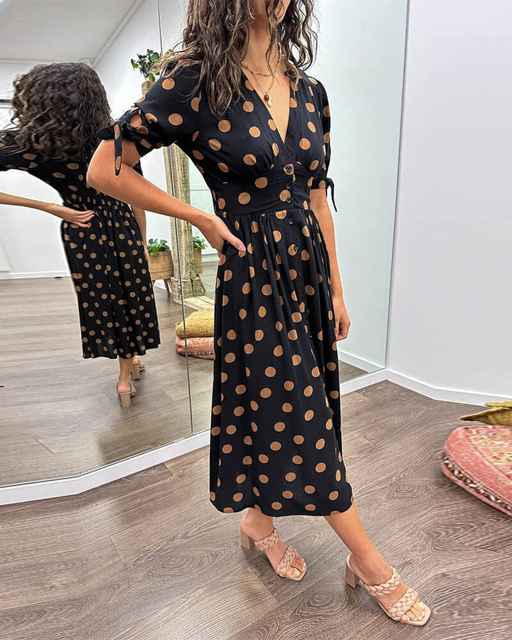 Marcelline Sweetheart Deep V Polka Dot Dress