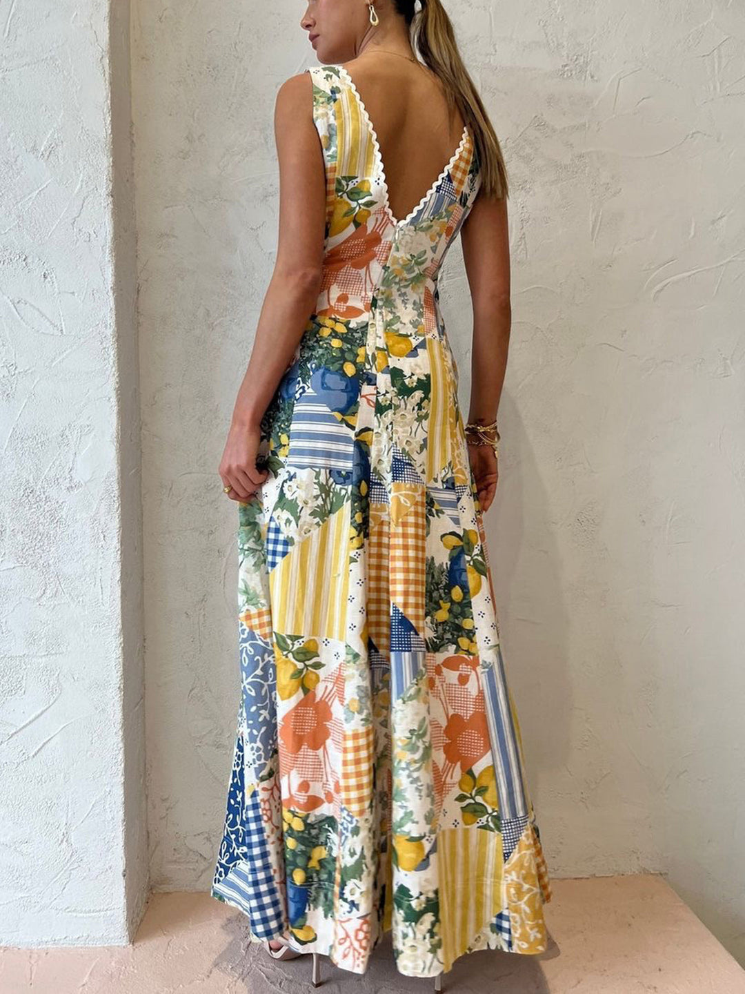 Zarela Boho Patchwork Maxi Dress