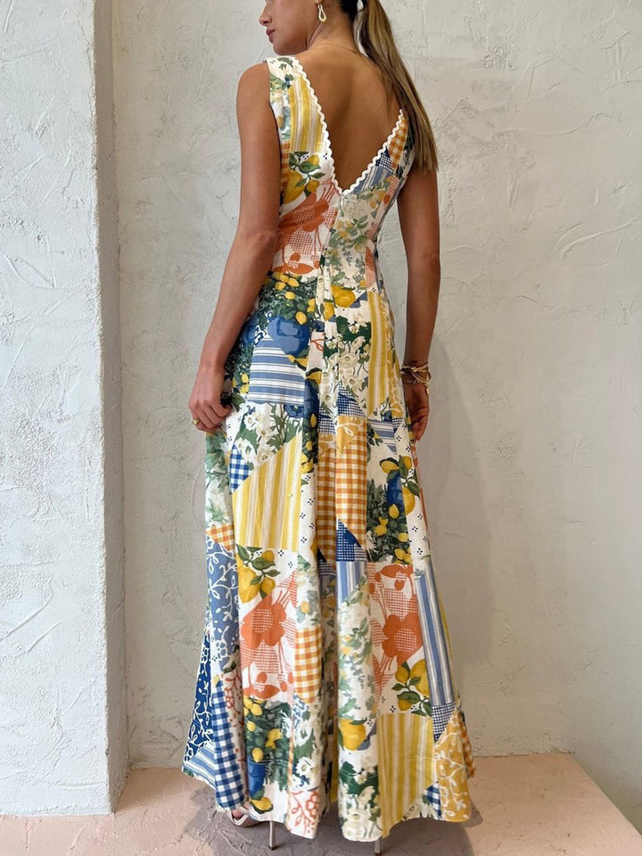 Zarela Boho Patchwork Maxi Dress
