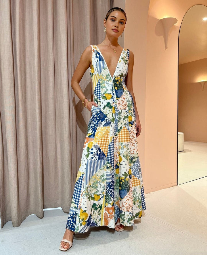 Zarela Boho Patchwork Maxi Dress