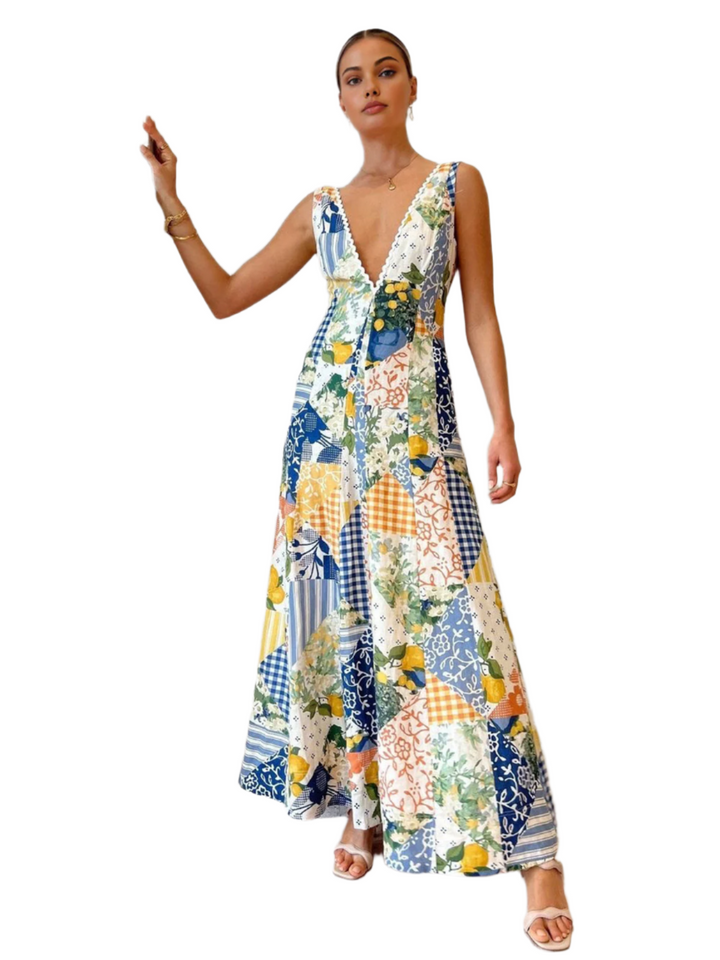 Zarela Boho Patchwork Maxi Dress