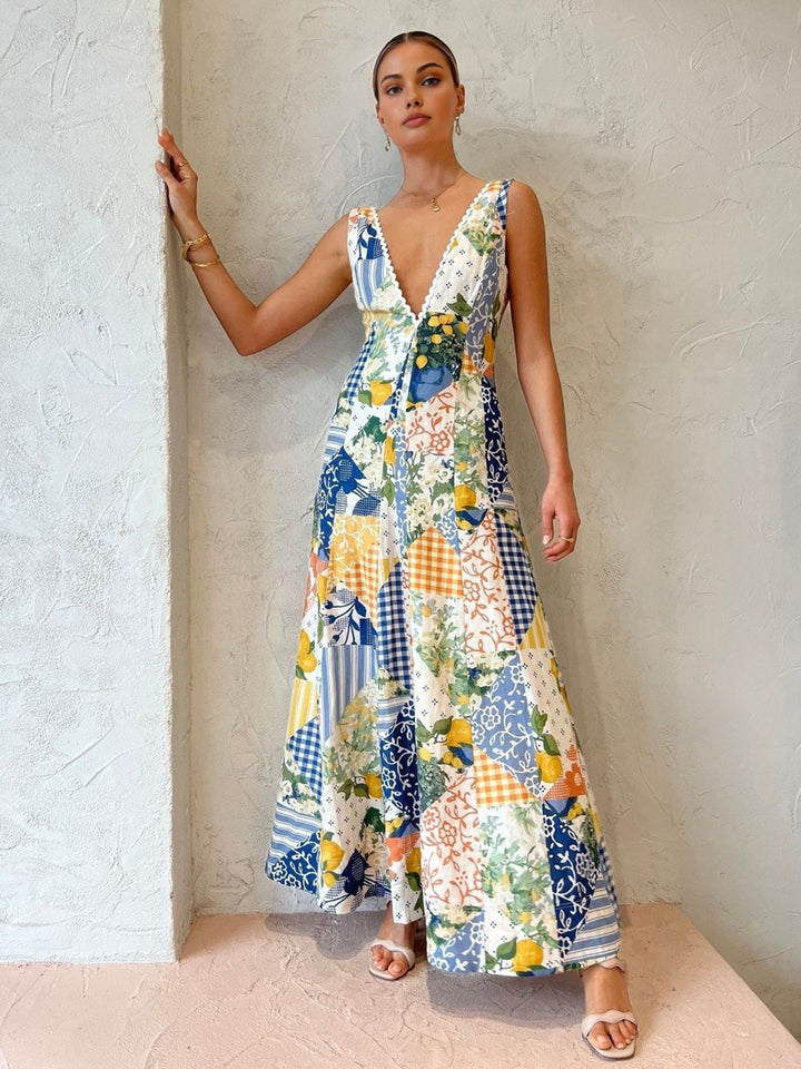 Zarela Boho Patchwork Maxi Dress