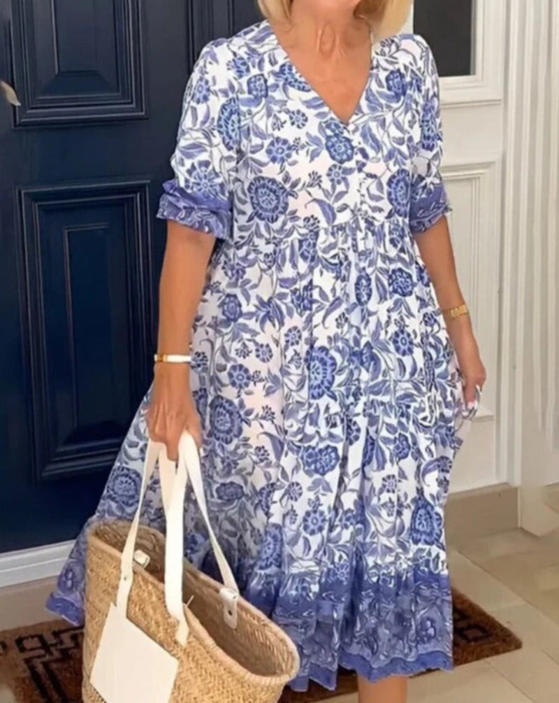 Solena Blue Floral Midi Dress