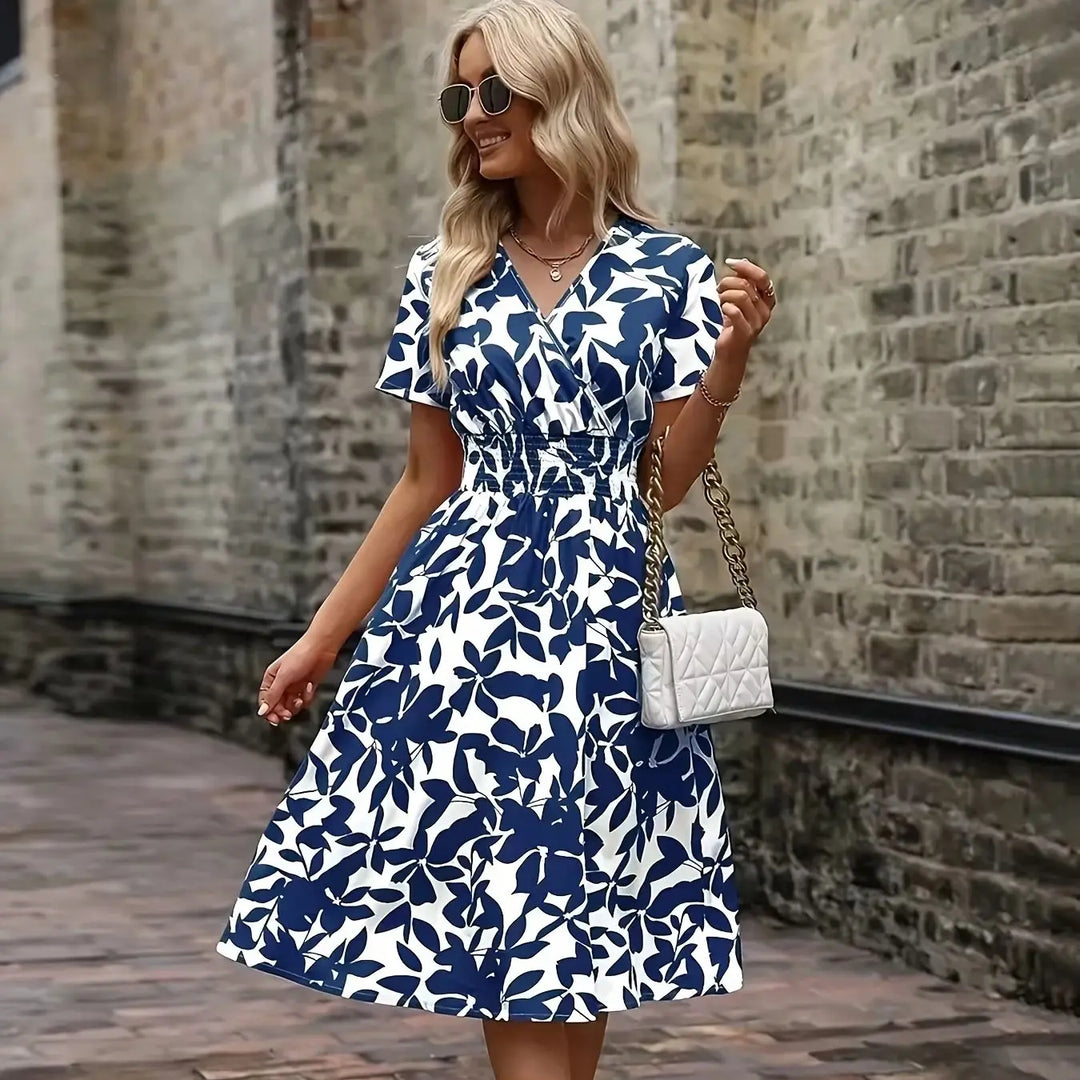 Renata Leaf Floral V-Neck Dress