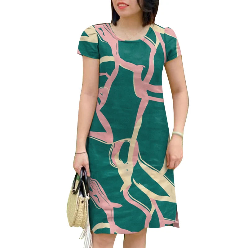 Amelina Printed Short Sleeve Dress