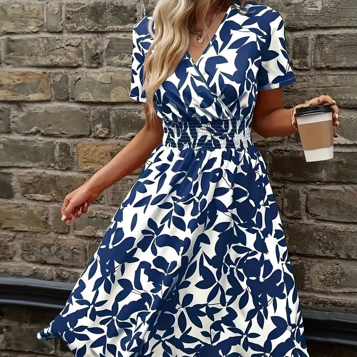 Renata Leaf Floral V-Neck Dress