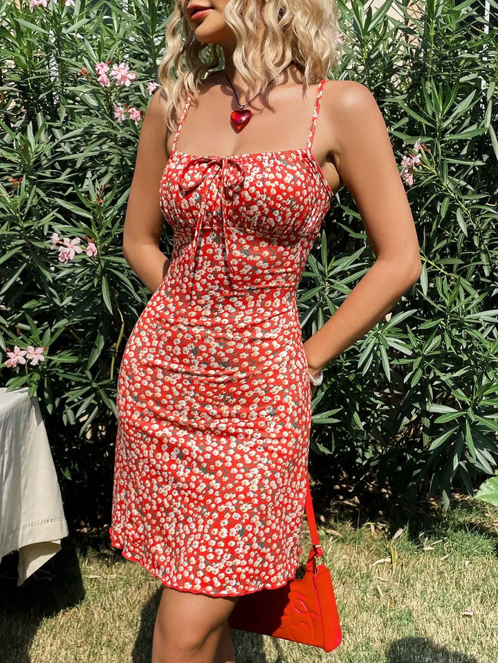 Marenza Red Floral Suspender Dress