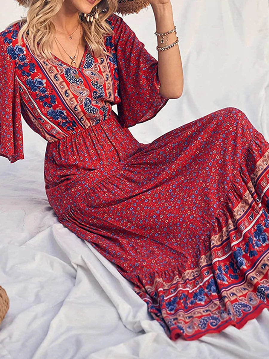 Amaya Printed V-Neck Maxi Dress