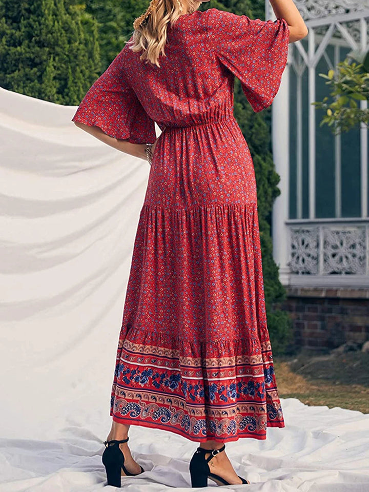 Amaya Printed V-Neck Maxi Dress