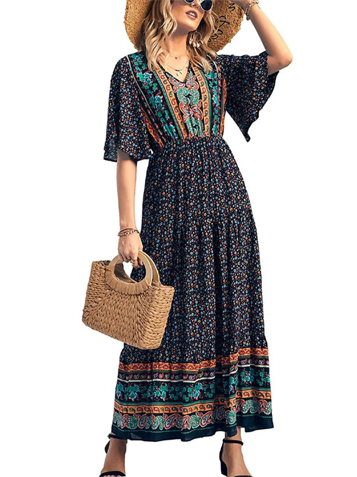 Amaya Printed V-Neck Maxi Dress