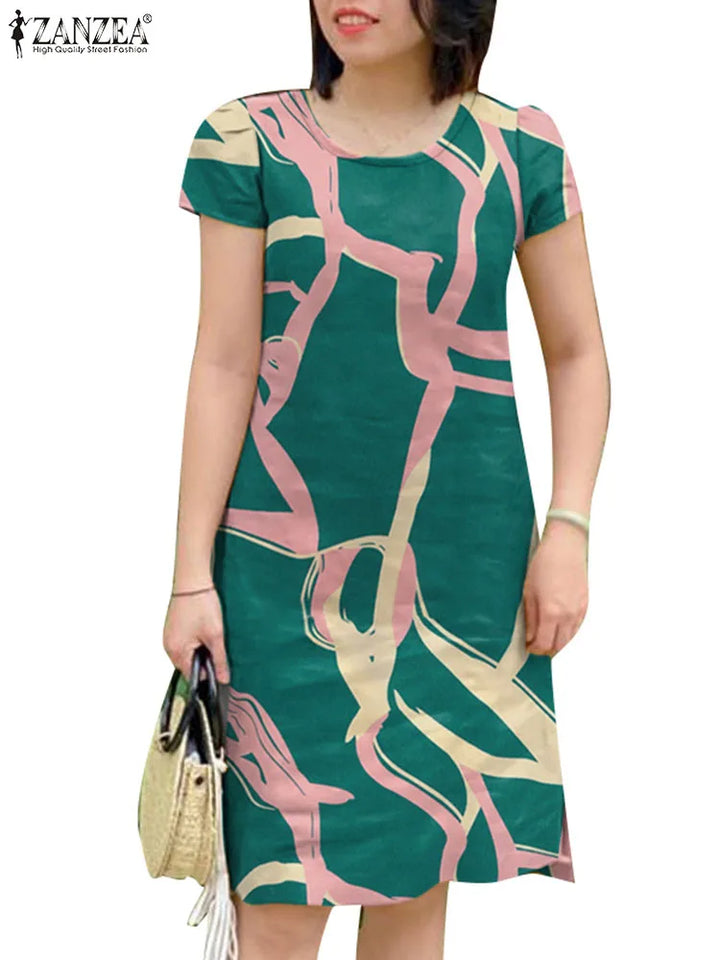 Amelina Printed Short Sleeve Dress