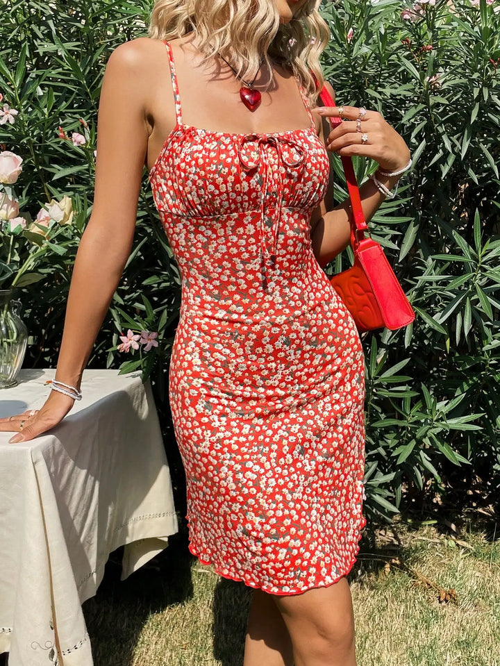 Marenza Red Floral Suspender Dress