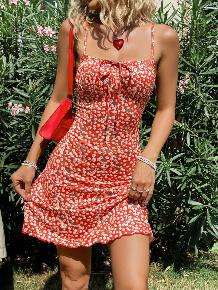 Marenza Red Floral Suspender Dress