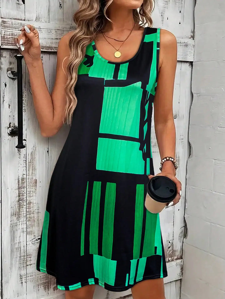 Amalia Geometric Sleeveless Midi Dress