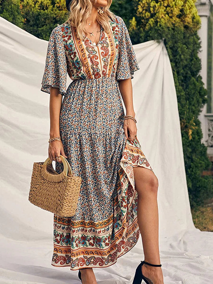 Amaya Printed V-Neck Maxi Dress
