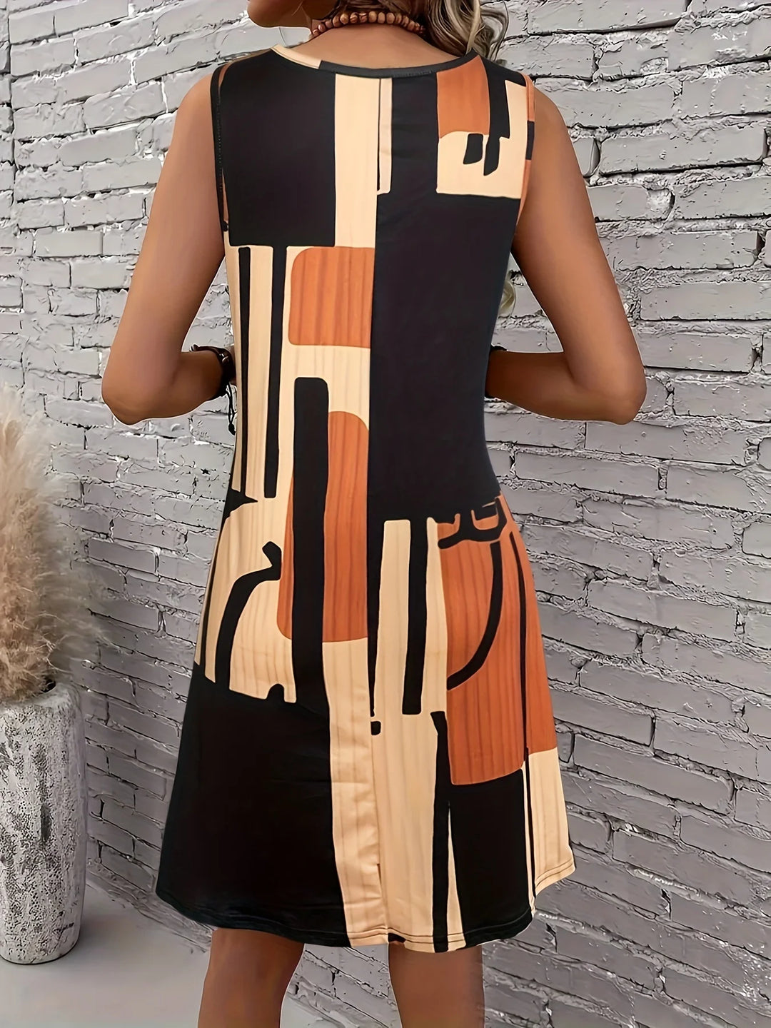 Amalia Geometric Sleeveless Midi Dress
