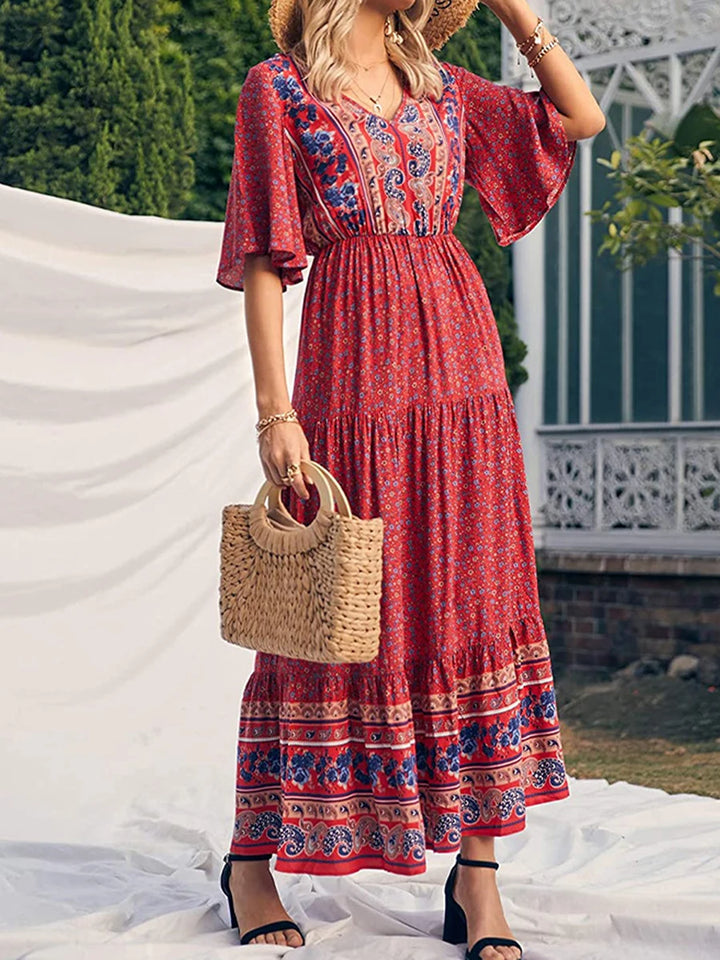 Amaya Printed V-Neck Maxi Dress