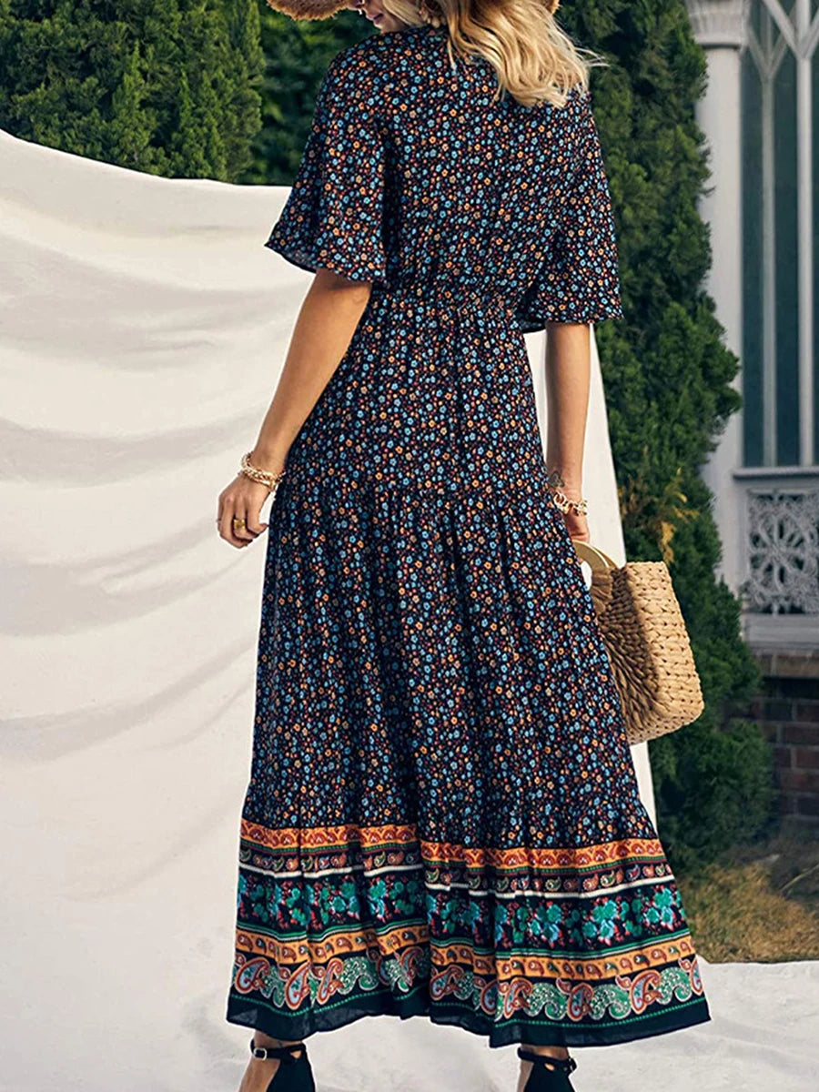 Amaya Printed V-Neck Maxi Dress