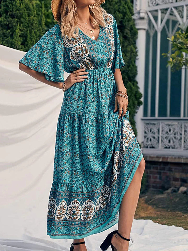 Amaya Printed V-Neck Maxi Dress