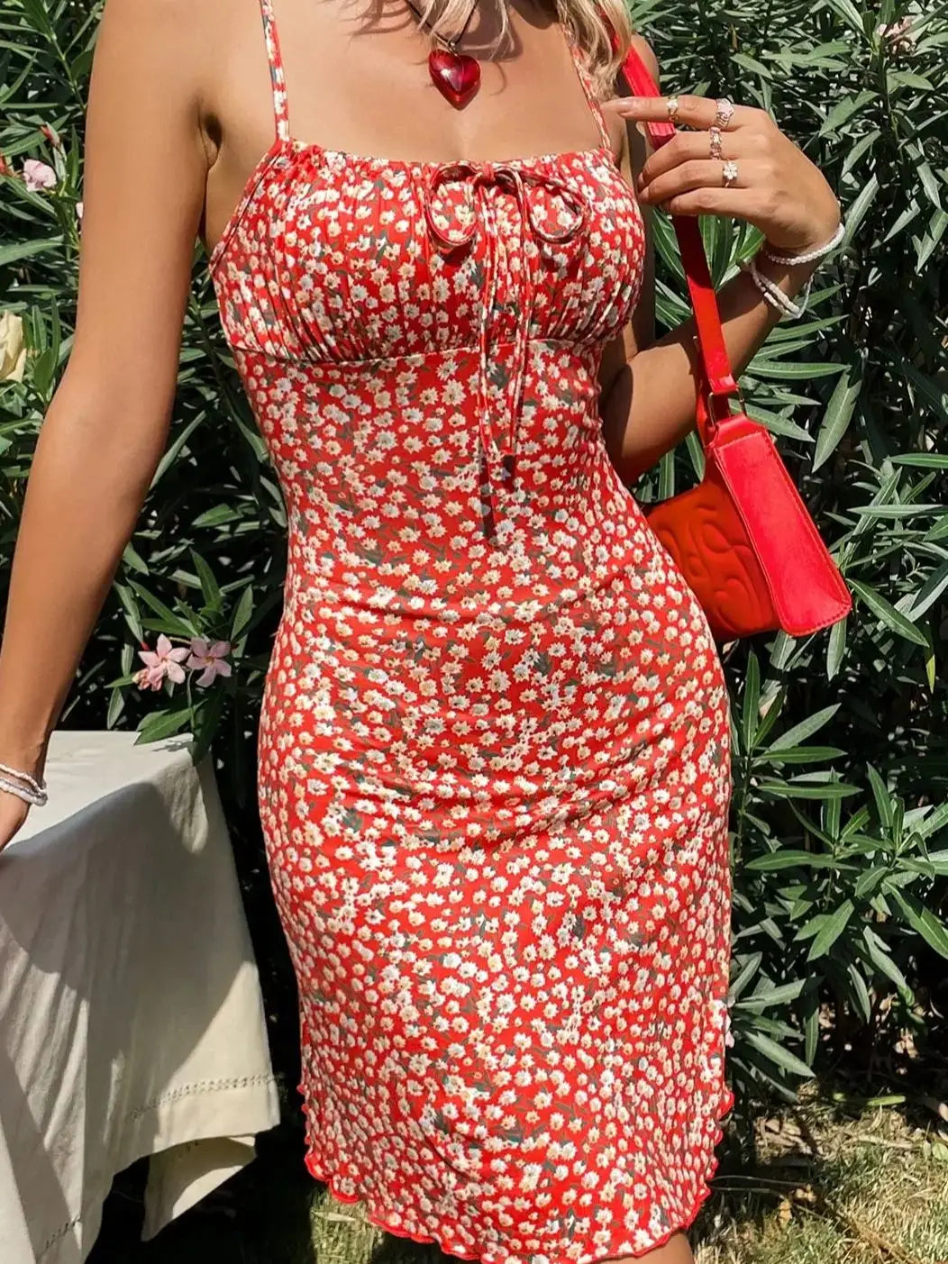 Marenza Red Floral Suspender Dress