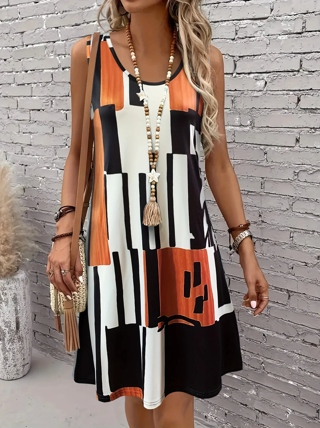 Amalia Geometric Sleeveless Midi Dress