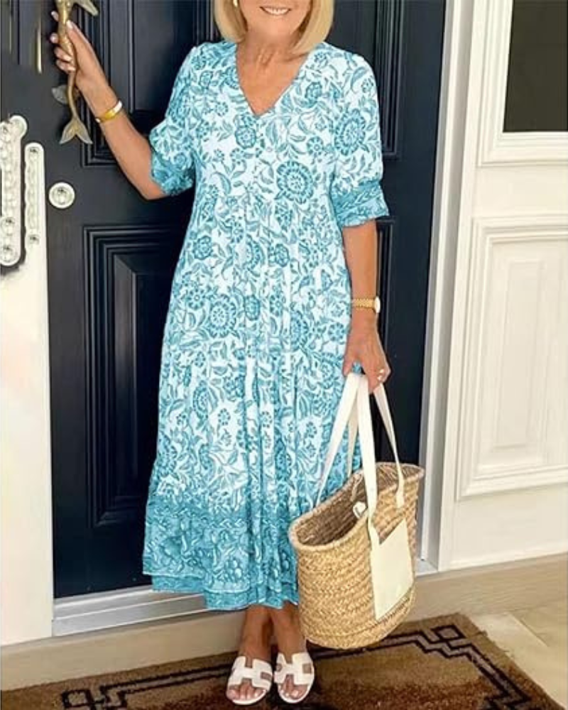 Solena Blue Floral Midi Dress